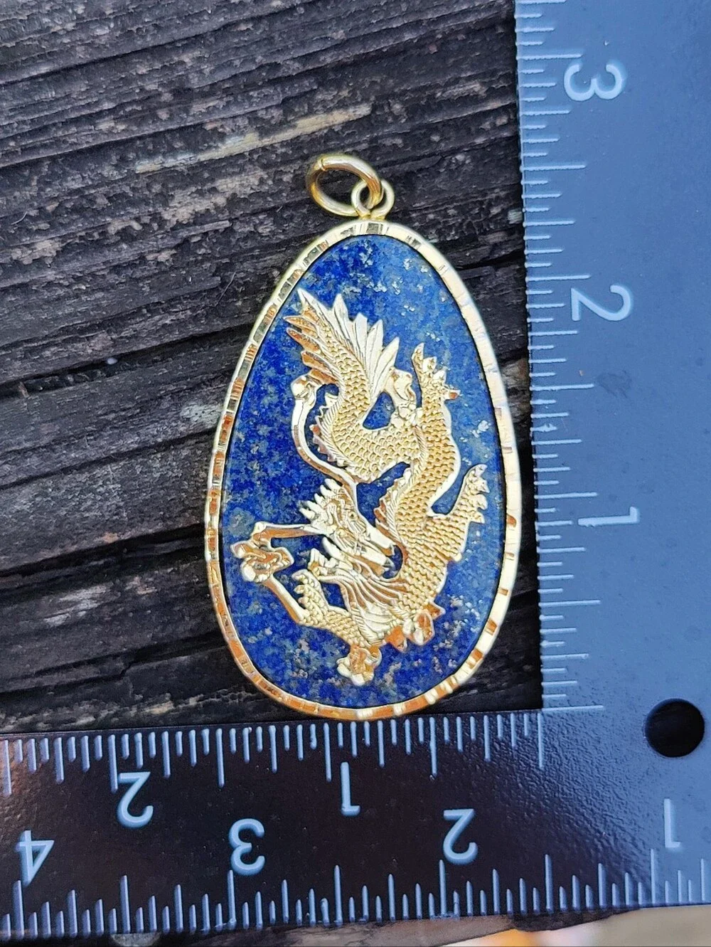 🐉 Antique 14k Lapis Lazuli Dragon Pendant Fortune And Longevity